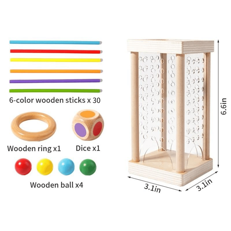 🔥Wooden Stick Game, Colorful Educational Toy for Cognitive Development & Focus Training, Includes Mixed Colors Sticks and Dual-level Puzzle
