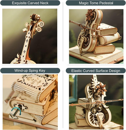 ROKR 3D Puzzles for Adults 1:5 Scale Cello Model Kit with Base 199pcs Wooden Music Box Building Kit Desk Gift for Men Women Hobby for Adults