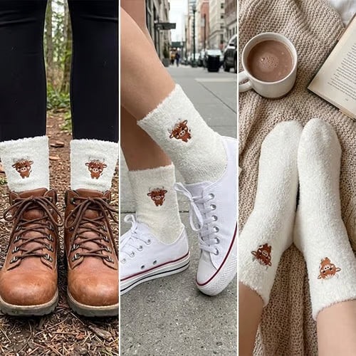 🔥🔥 Last day of limited-time sale: Adorable cow-patterned slipper socks!