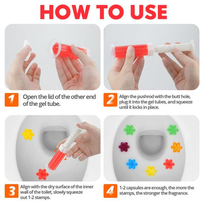Toilet cleaning gel stamps, with a refreshing floral scent.